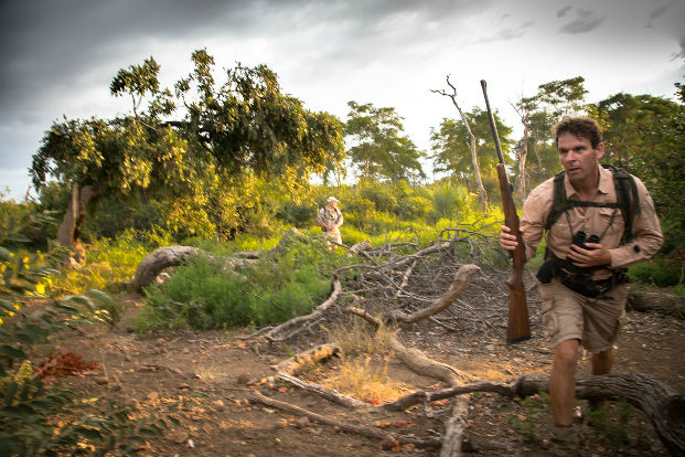 James Bailey making a hasty but orderly retreat during a walking safari in Kruger National Park
