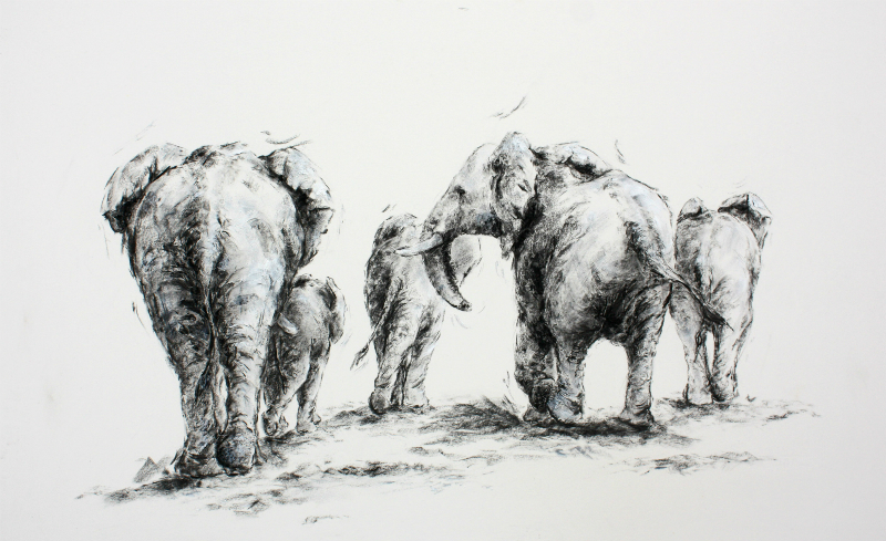 ‘Elephant Brigade’ by Annabel Pope – mixed media 2014 – (Elephants from lodge at www.borana.co.ke)