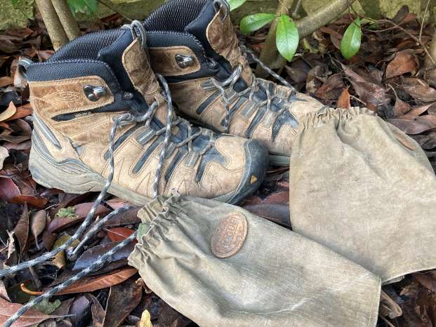 Walking boots and gaiters